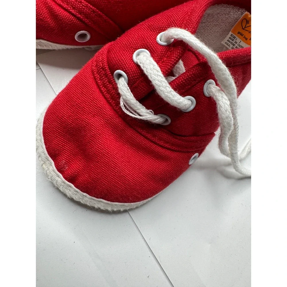 Gold Bug Baby Boys Red Canvas Soft Sole Crib Shoes Sneakers Size 1